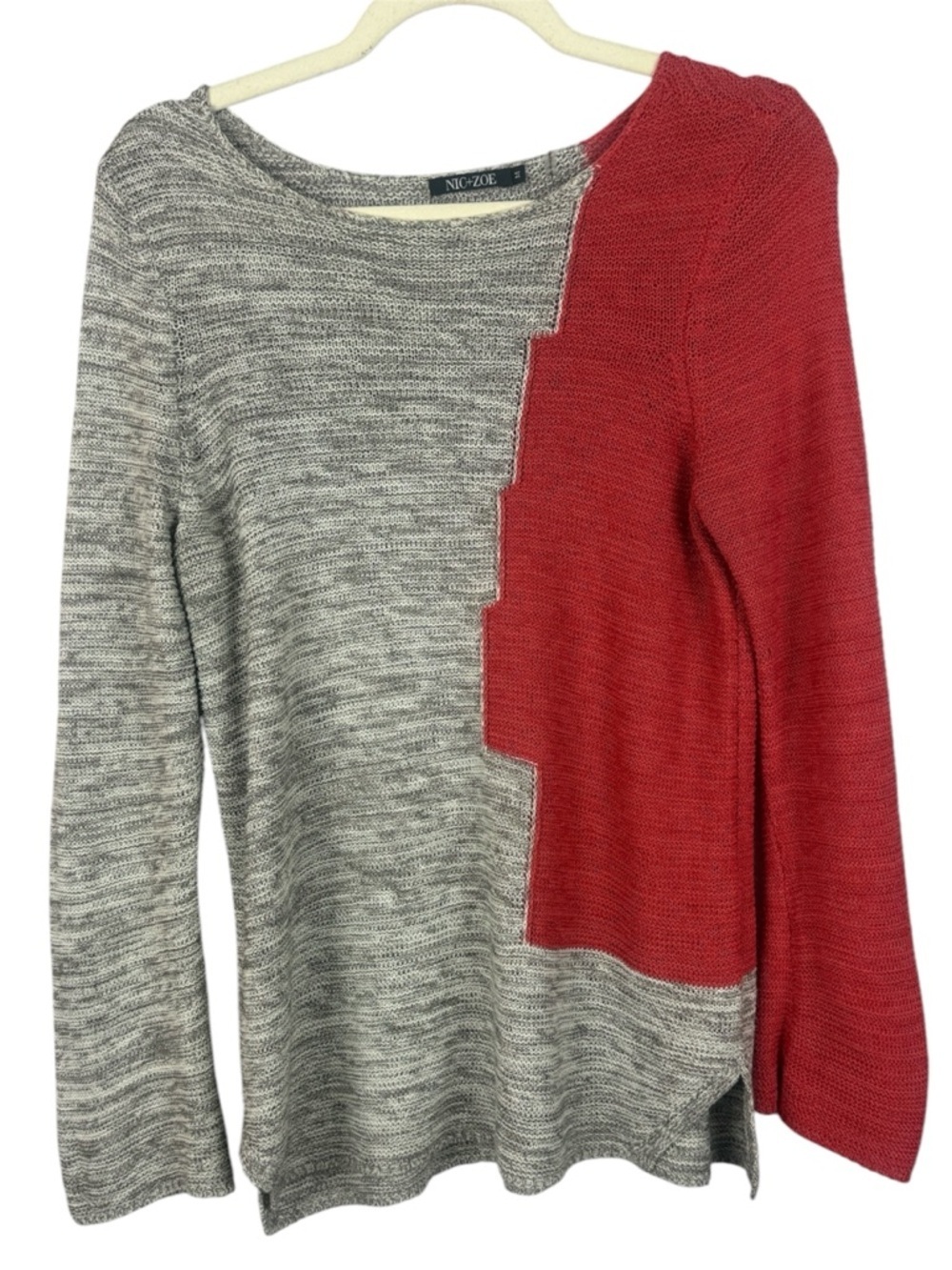 NIC+ZOE Cotton Blend Geometric Colorblock Space Dye Knit Sweater - Size Medium